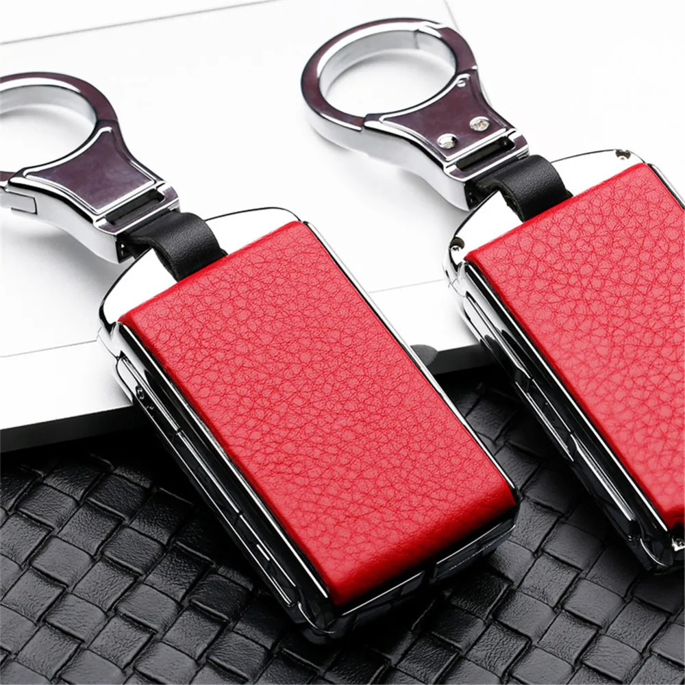 Zinc Alloy Leather Car Smart Remote Key Fob Case Cover Holder Skin Fob With Keychain Fit For Volvo XC90 XC60 S90 Car Accessories