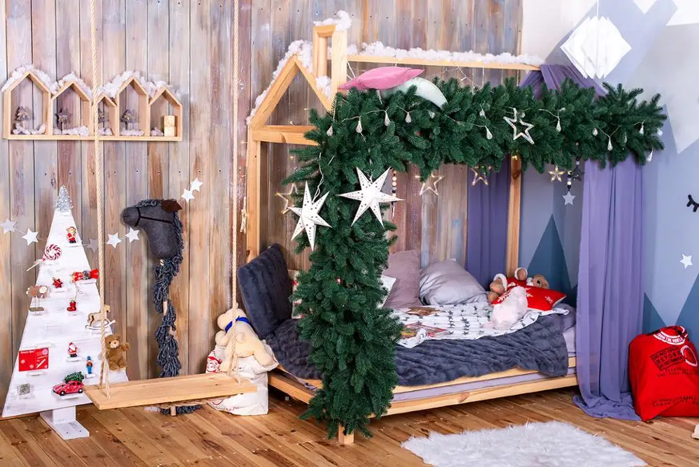 Capisco-guirnalda de Navidad, Fondo de fotografía, pared de madera, cama, suministros de decoración de fiesta de Navidad para bebé, telones de fondo para fotos, Pancarta, accesorios de estudio