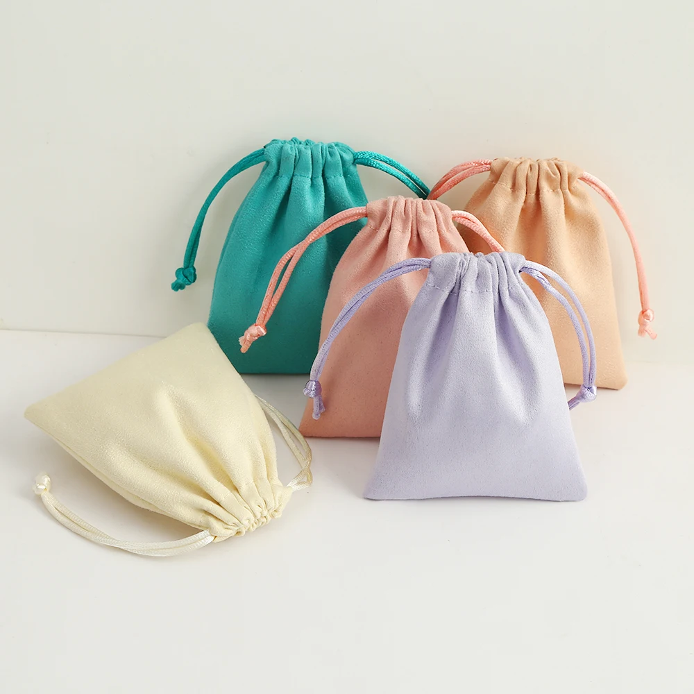 50pcs 7x9cm Light Blue Flannel Drawstring Packing Jewelry Packaging Display Luxury Velvet Suede Pouches Wedding Favors Gift Bags