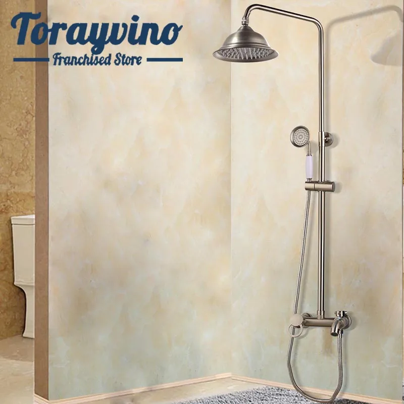 

Torayvino luxury bathroom showers Wall Mount faucet set de ducha Antique Bronze Round shower head hand shower prayer Water taps