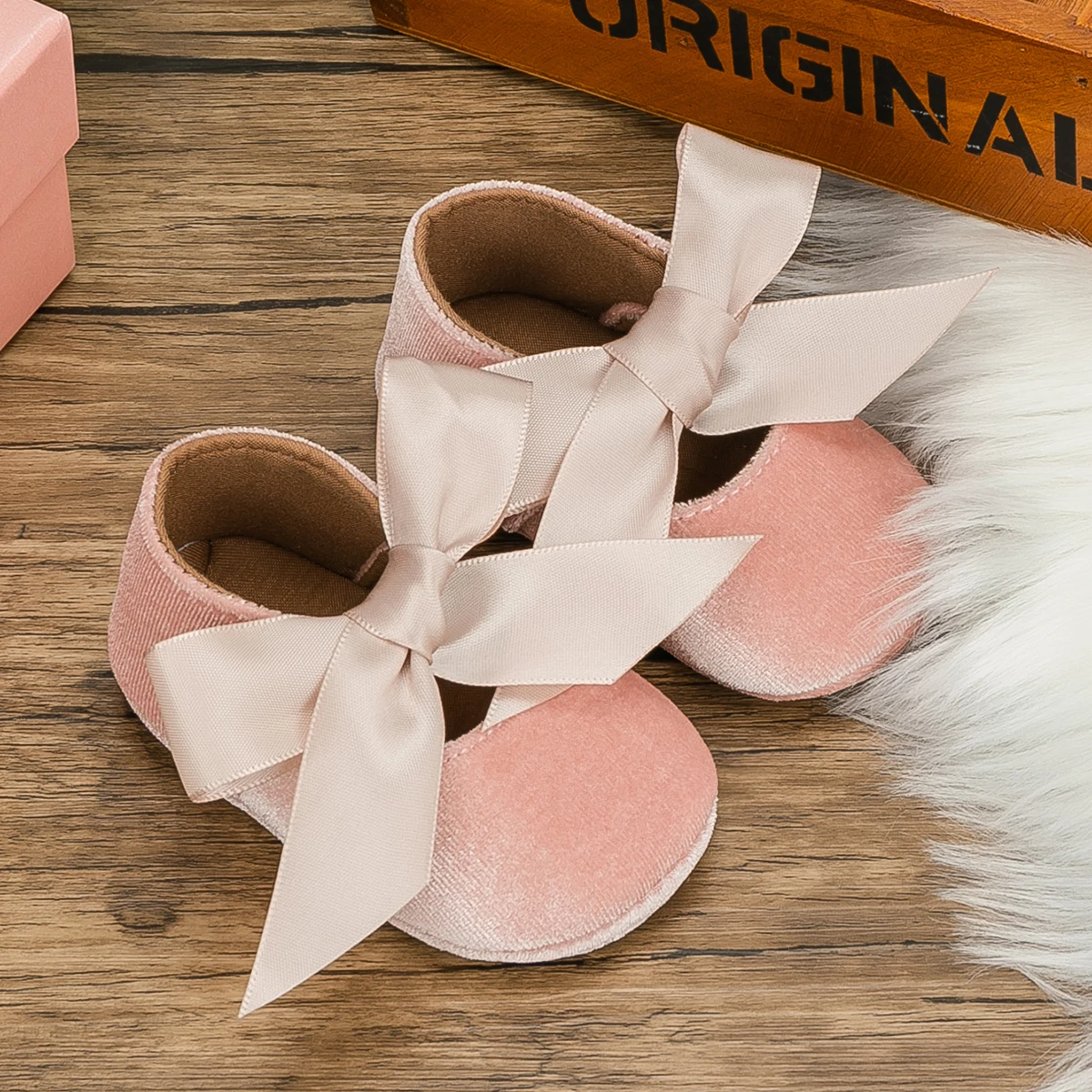 KIDSUN-zapatos de princesa antideslizantes para bebés y niñas, zapatos planos de goma de algodón con suela suave y lazo para primeros pasos, recién