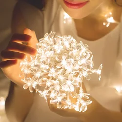 Guirnalda de flores de cerezo para decoración de interiores, guirnalda de luces Led de hadas con batería Usb, luces decorativas de cristal para Festivel