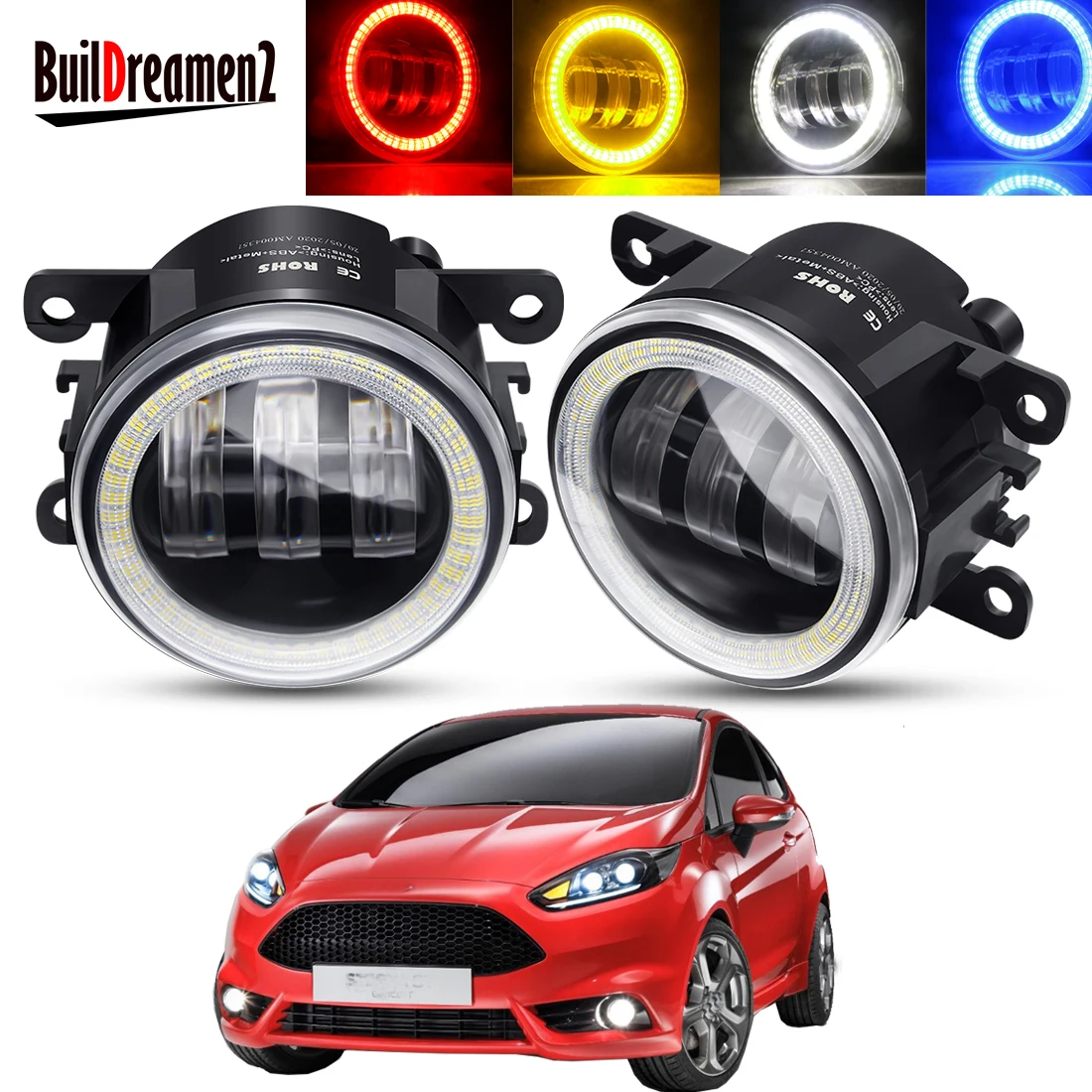 2 Pieces Angel Eye Fog Light Assembly For Ford Fiesta 2001-2015 Car Front Bumper LED Lens Fog Driving Lamp DRL 30W 6000LM 12V