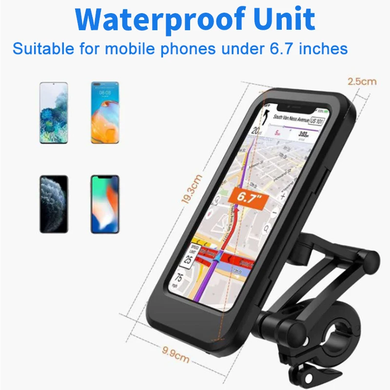 Bike Phone Holder Waterproof Motorcycle Phone Holder with TPU Touch Screen 360° Universal  Bicycle Mobile Mount for iPhone