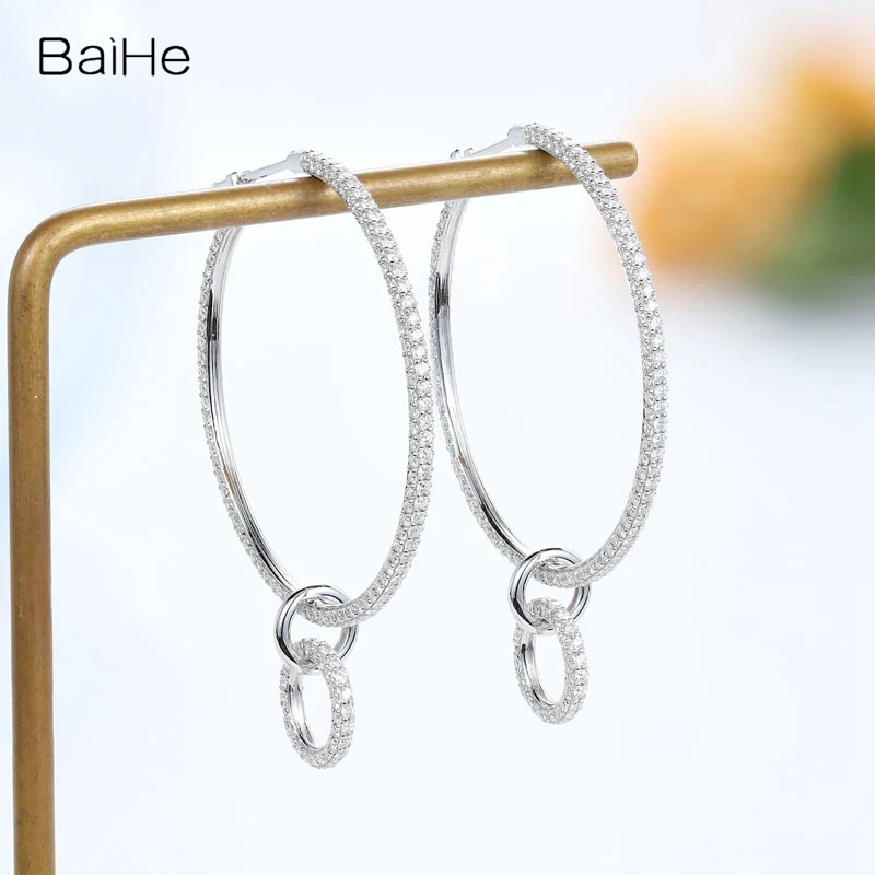 BAIHE Solid 14K White Gold H/SI Natural Diamond Earrings Women Wedding Engagement Wedding Fine Jewelry boucle d’oreille kolczyki