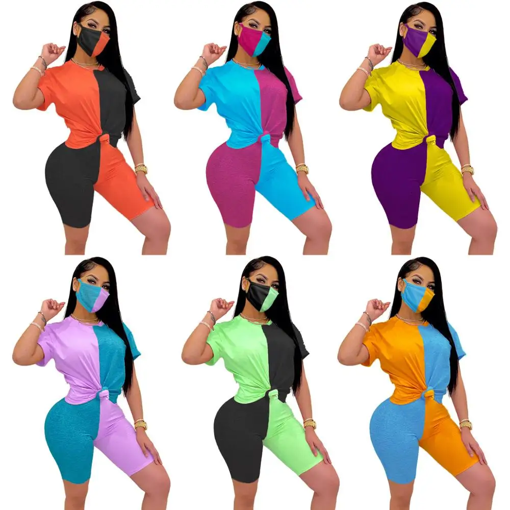 2 Piece Set Women Two Piece Set T Shirt Short Summer Two Pieces Sets Women Outfits Summer Clothing Female Sexy o-neck