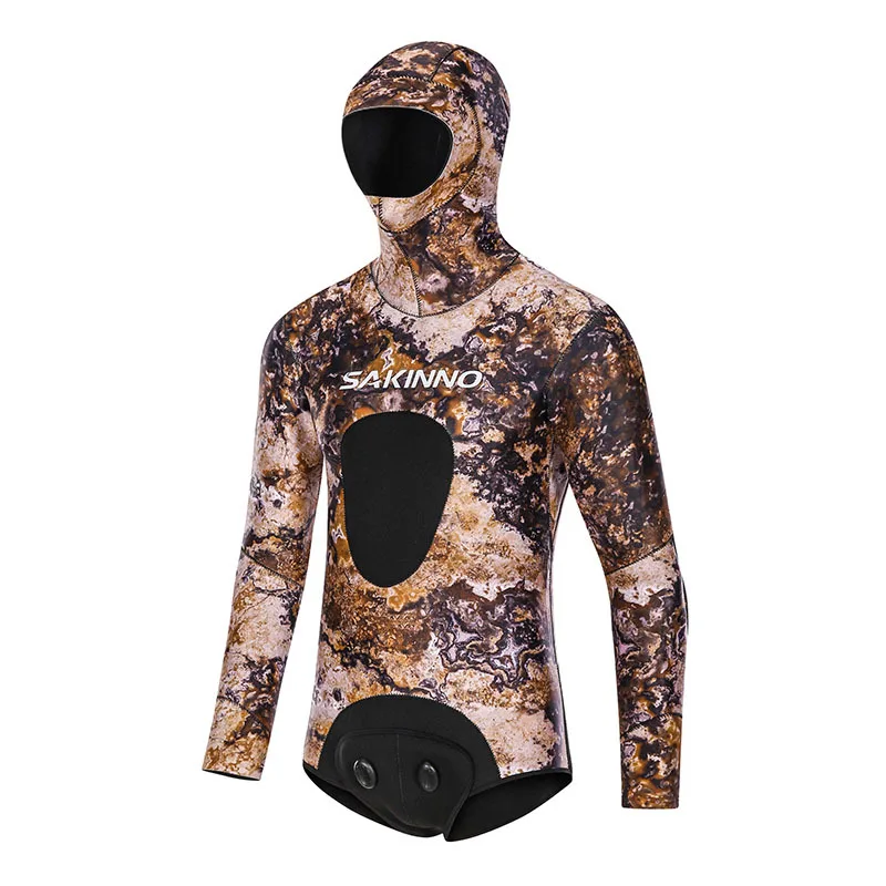 3.5MM neoprene Camouflage Wetsuit Men Scuba spearfishing Hood Diving suit  jacket + pants 2 pieces set winter thermal swimsuit