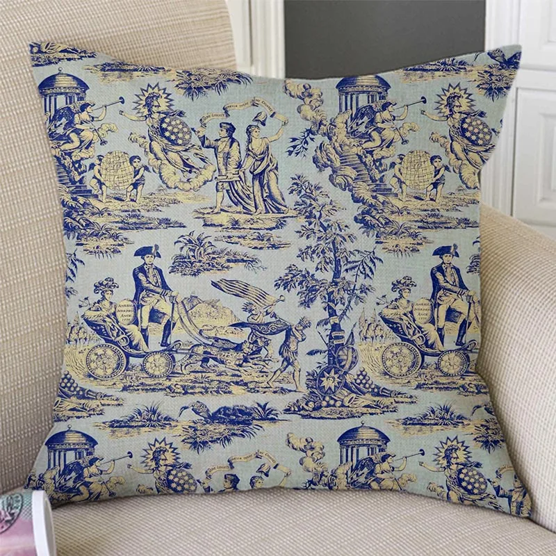 Royal European Art Toile De Jouy Art Elephant Home Decorative Sofa Throw Pillow Case Cute Cotton Linen Chair Seat Cushion Cover