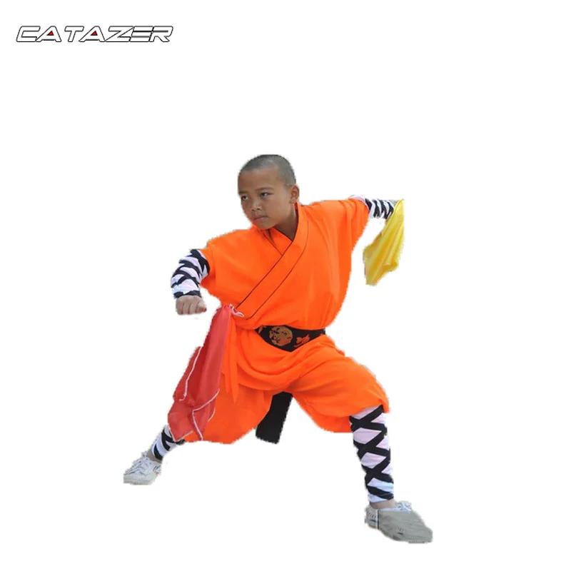 

Popular Children Adults Orange Shaolin Monk Students Kung Fu Uniforms Martial Arts Wing Chun Tai Chi Suit