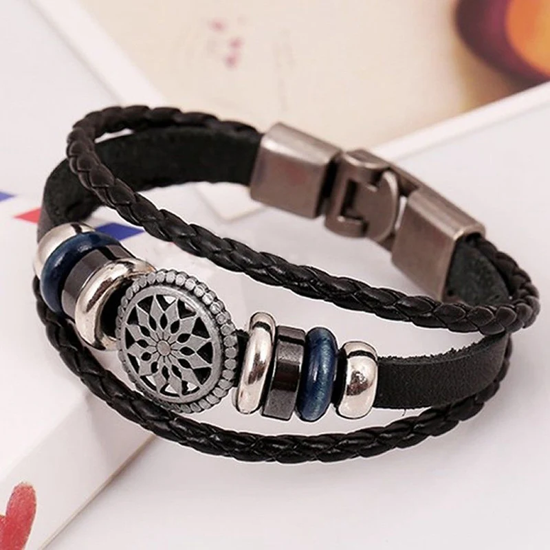 1 Bracelet Fashion Jewelry Leather Bracelets Personality Alloy Vintage Punk Bracelet Men Casual Sings Bracelets