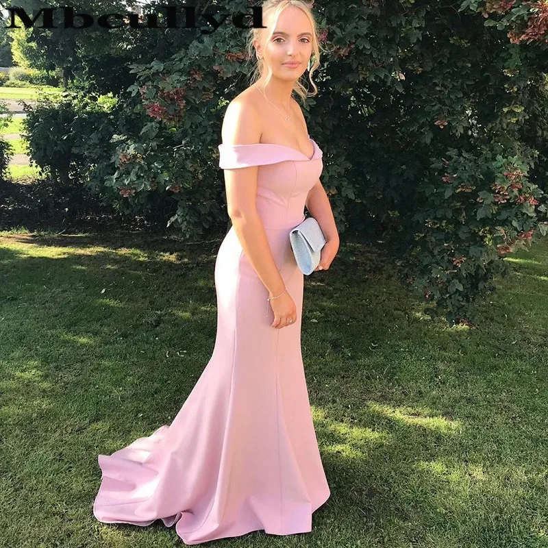 Elegant Pink Mermaid Bridesmaid Dresses Long 2023 Elegant Off Shoulder Wedding Guest Dress Formal Robe Demoiselle D'honneur