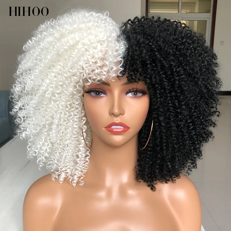 Capelli corti parrucche ricci Afro crespi con frangia per donne nere Cosplay Lolita sintetico naturale Ombre biondo rosa rosso Cosp