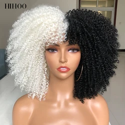 Short Hair Afro Kinky Curly Wigs With Bangs For Black Women Cosplay Lolita Natural Synthetic Ombre Blonde Pink Red Cosp