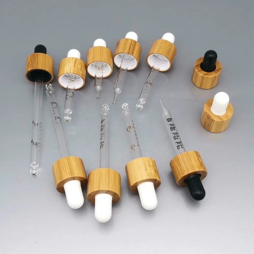 100 *18MM 18/410 Bamboo screw cap white black bulb glass pipette Dropper accessories for 5ml-100ml bottles bamboo dropper lids