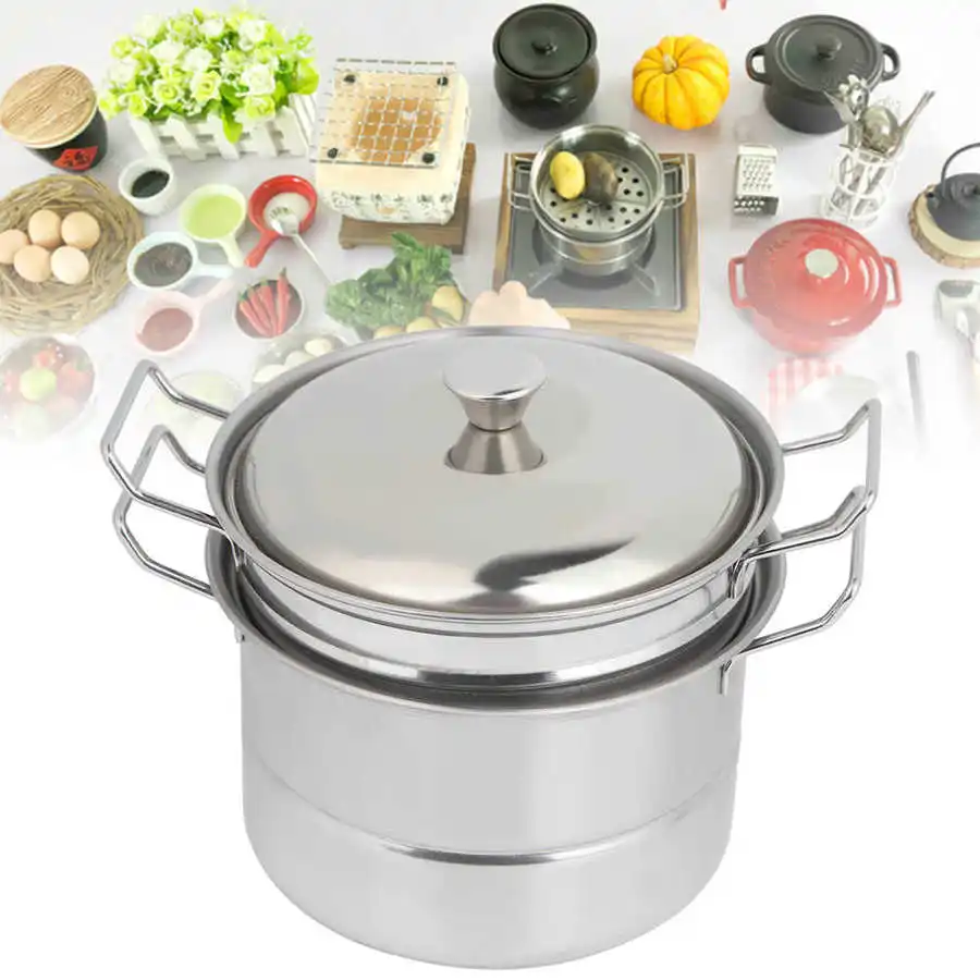 Fashionable Stainless Steel Mini Pretend Pot Children Play House Kitchen  Cooking Food Kitchen Cooking Steam Pot