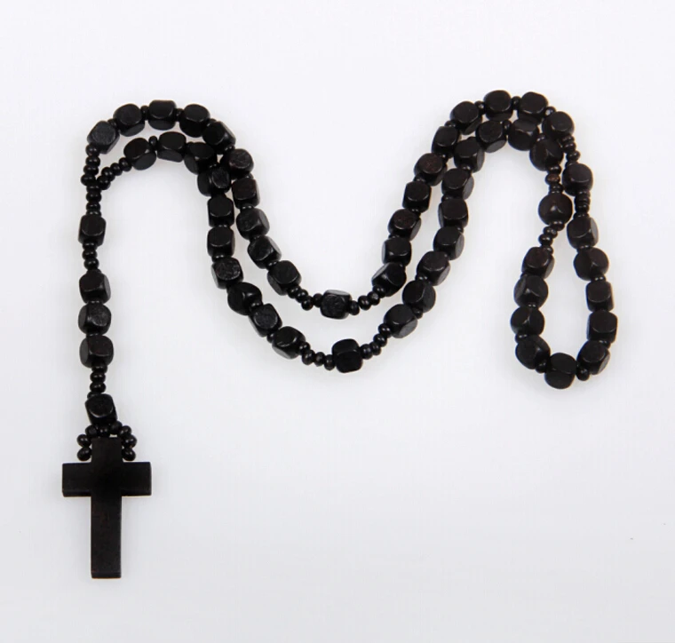 NEW Good hardwood rosary beaded Jesus CROSS wooden pendant necklace for men and women Handmade beaded necklaces