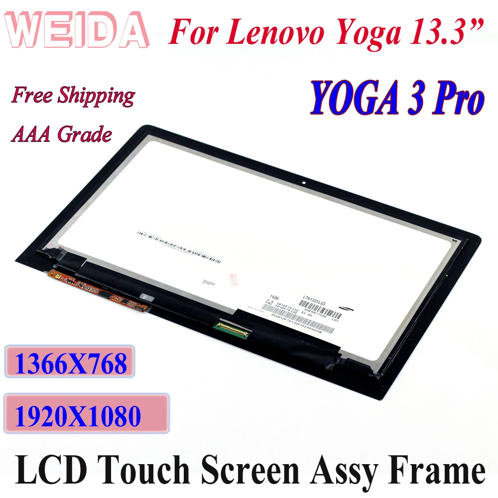 WEIDA LCD Replacement 13.3 inch For Lenovo Yoga 3 Pro 1370 LCD Display Touch Screen Assembly Frame Yoga3 Pro 1920X1080 1366X768