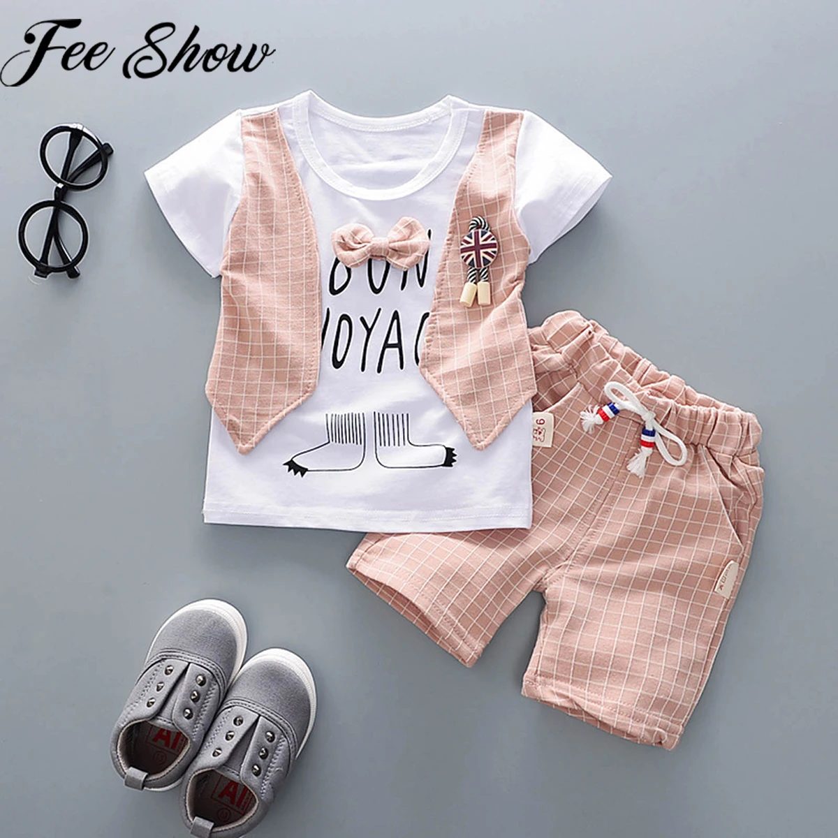 

Summer Infant Clothing Suit Baby Boys Clothes Formal Gentleman Party Newborn Baby Boy Sets T-shirt+Plaid Pants Outfits 0-2Years