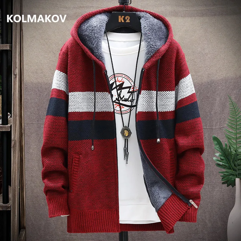 

2022 winter Men's high quality Knitted thicken Mens Coats Hood Male Sweater Casual Keep warm Male Cardigan Sweaters Men MY039