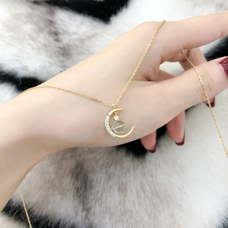 جديد حار بيع المرأة اللون الأصفر نجمة القمر كوكب قلادة قلادة الأزياء والمجوهرات هدية XL175 #1
