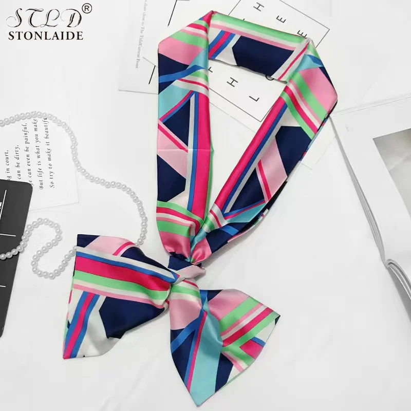 Japanese Changeable Scarf Spring Imitation Women‘s Silk Long Scarfs Fashion Printing Ladies Neck Scarves Hair Scarf 15CMX145CM