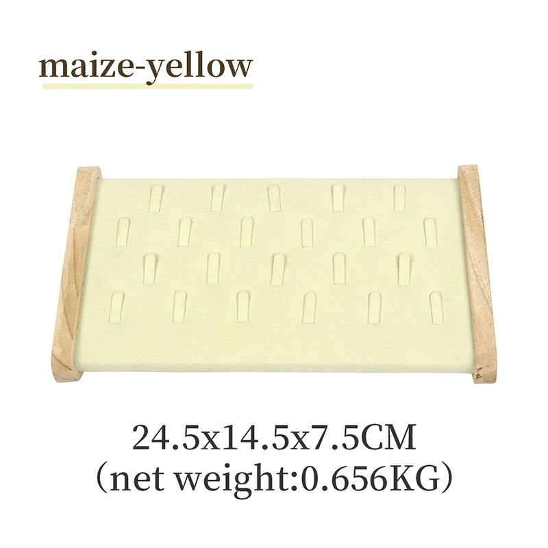 Beige Massief Houten Microfiber 22 Grids Geneigd Vliegtuig Femal Ring Sieraden Display Trays Voor Oorbel Hangende Showcase Standhouder