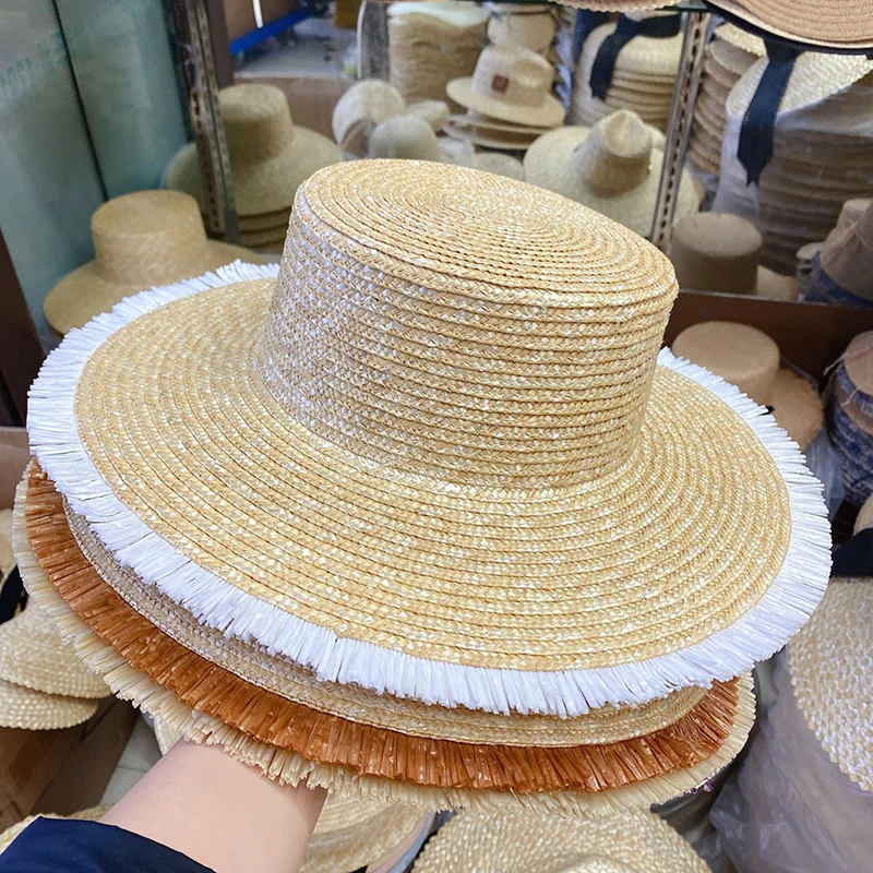 

New Elegant Fringed Natural Straw Hat For Women Summer Wide Brim Jazz Hat Beach Sun Hat Bonnet Enfant Kuntucky Custom Hat Cape