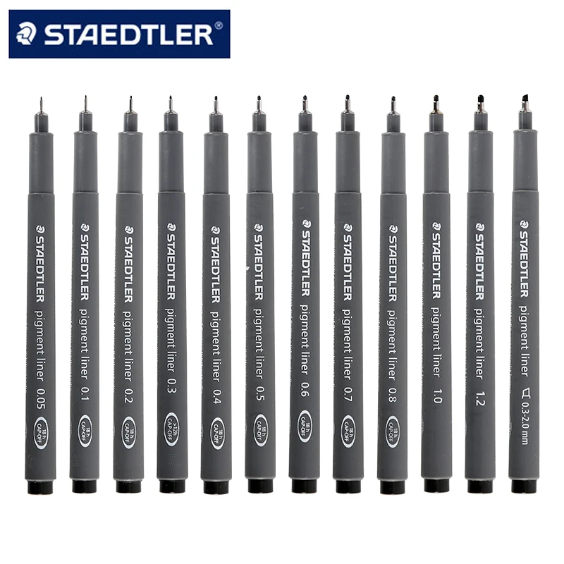 Staedtler Fineliner Gel Pens Black Color 12 Sizes Office&School Art Sketching Drawing Stationery