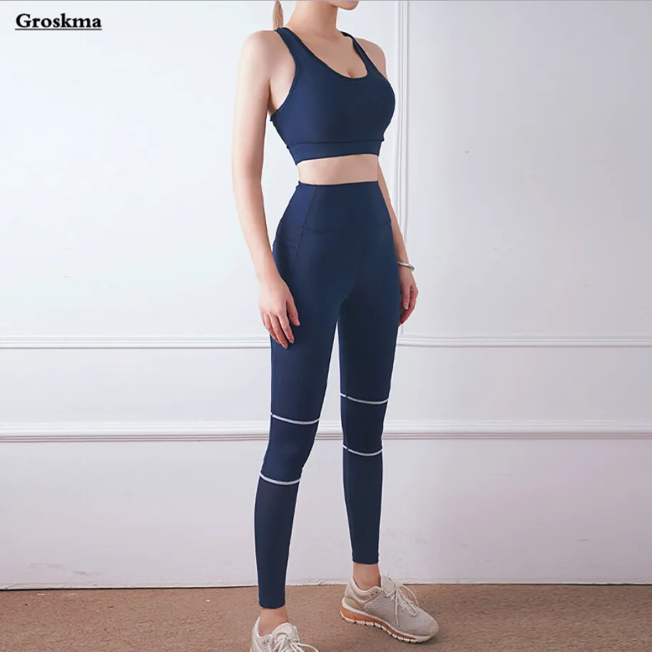 High Waist Pants+Sexy Bra Women Yoga 2 Pieces Set Sportswear Outdoor Running Suits Fitness Gym Clothing Quick Dry Breathable Set