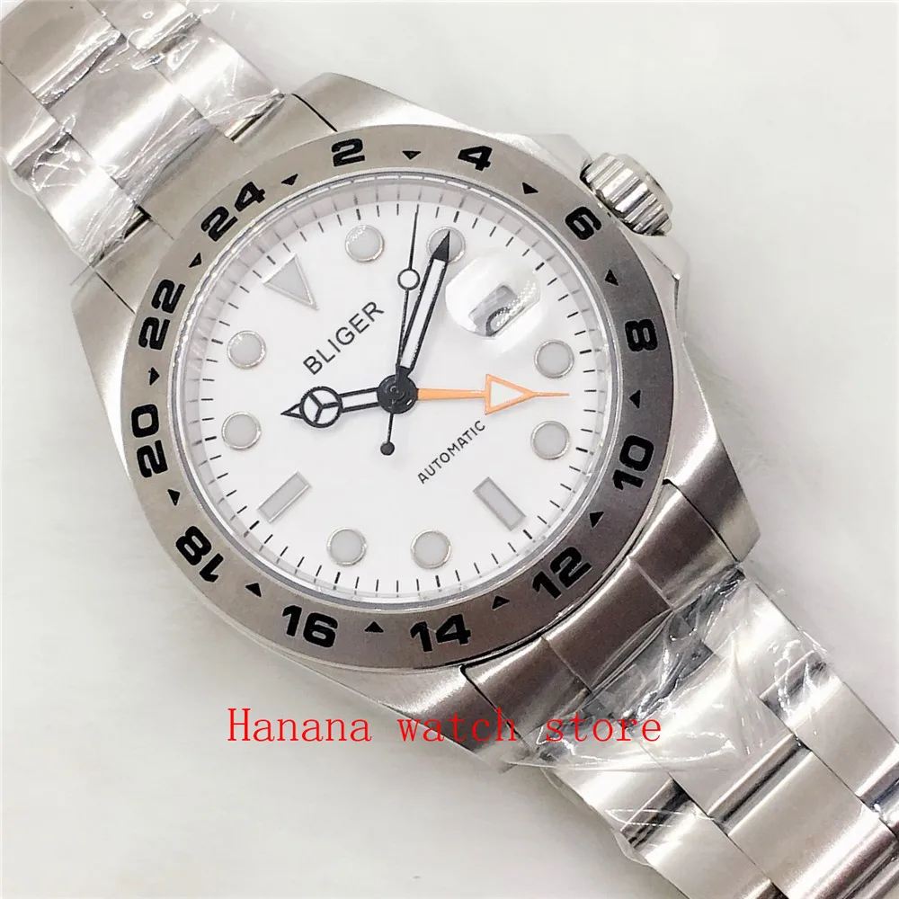 ساعة بليجر ستانلس ستيل للرجال ، حركة أوتوماتيكية ، كريستال ياقوتي ، إبزيم قابل للطي ، GMT NH34A ، DG3804 ، 40*43