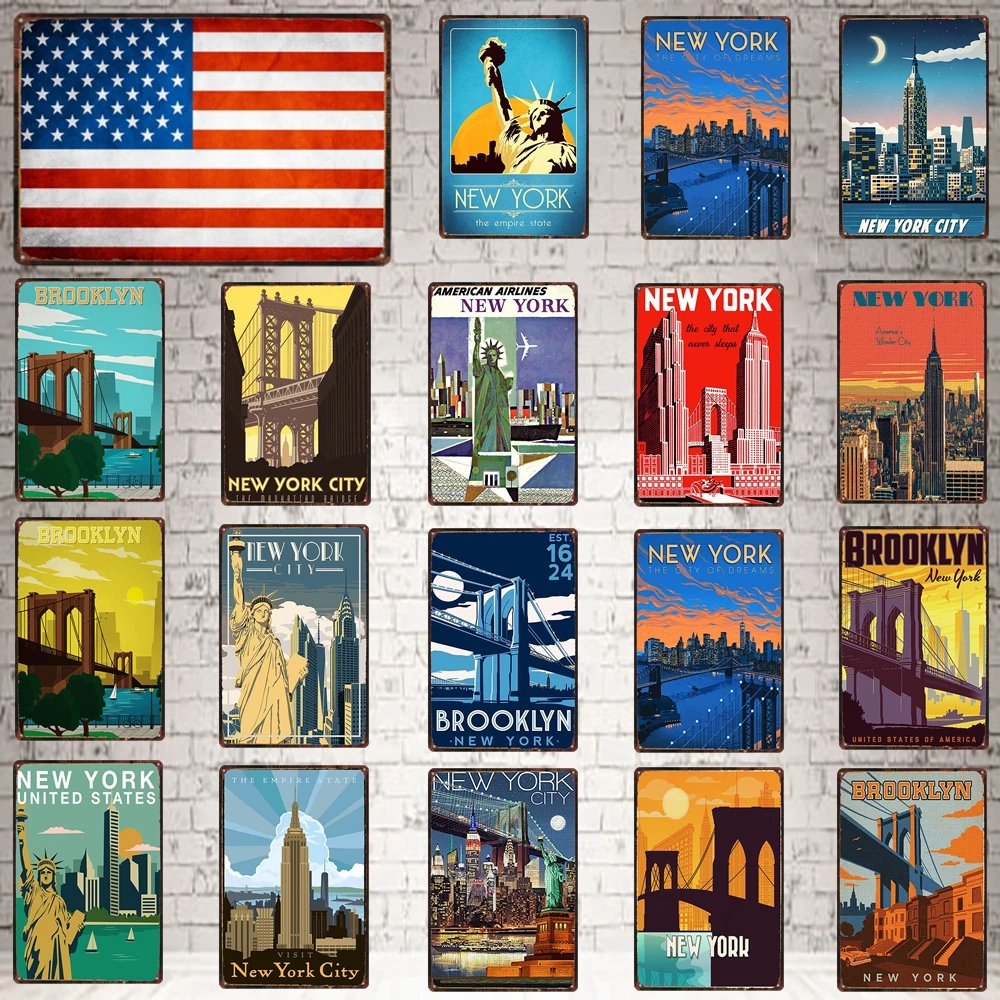 

[ YZFQ ] New York City Travel Plaque Metal Vintage Tin Sign Travel Souvenir Wall Bar Home Restaurant Decor 30X20CM DU-3558A