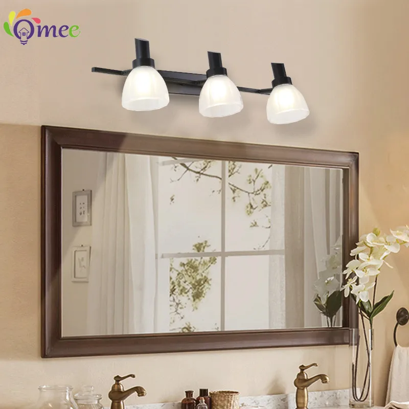 OMEE Modern Black Led Wall Lamp E14 Bulbs Bathroom Mirror Lighting Vanity Lights Bedside Wall Mounted Light Fixture Sconce Lamps