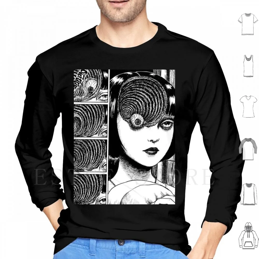 Junji Ito Uzumaki Hoodies Long Sleeve Horror Junji Ito Anime Sadboys Vaporwave Hispter Tumblr Instagram Snapchat