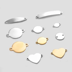 50Pcs/Lot Custom Engrave Logo Charms Stainless Steel Blank Stamping Tags With 2 Holes Connector DIY For Jewelry Making Wholsale