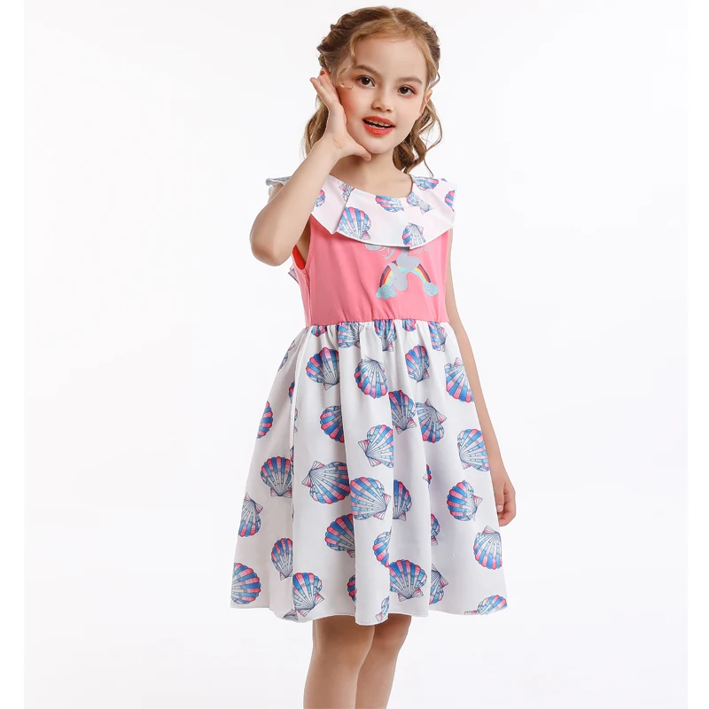 

Summer Clothes for Teens Children's Dresses Girls Birthday Party Evening Dress Patchwork Shell Print 2-8 Y Kids Outfits Vestidos