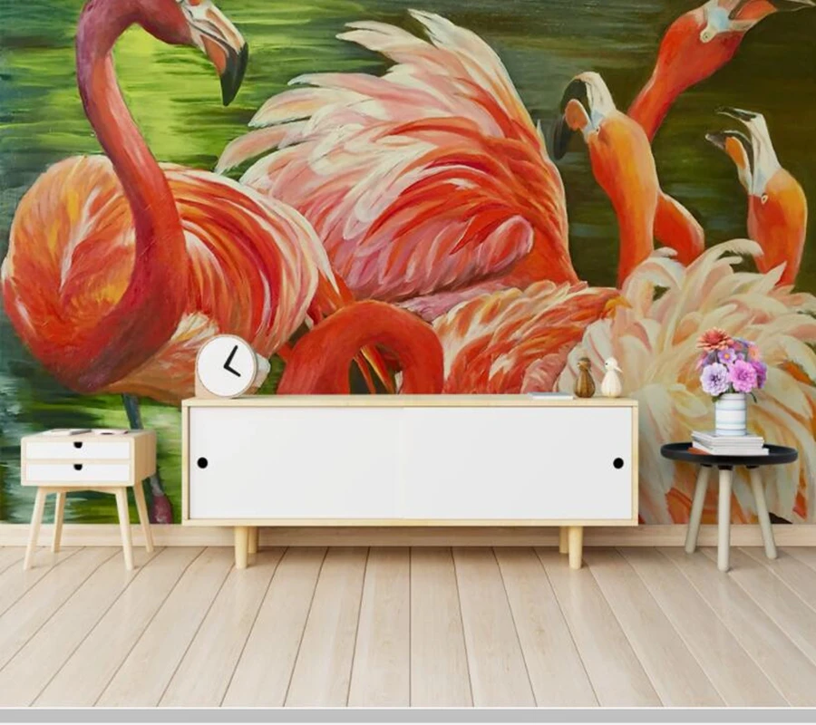 

Papel de parede Nordic style hand painted flamingo cartoon 3d wallpaper mural,living room tv wall bedroom wall papers home decor