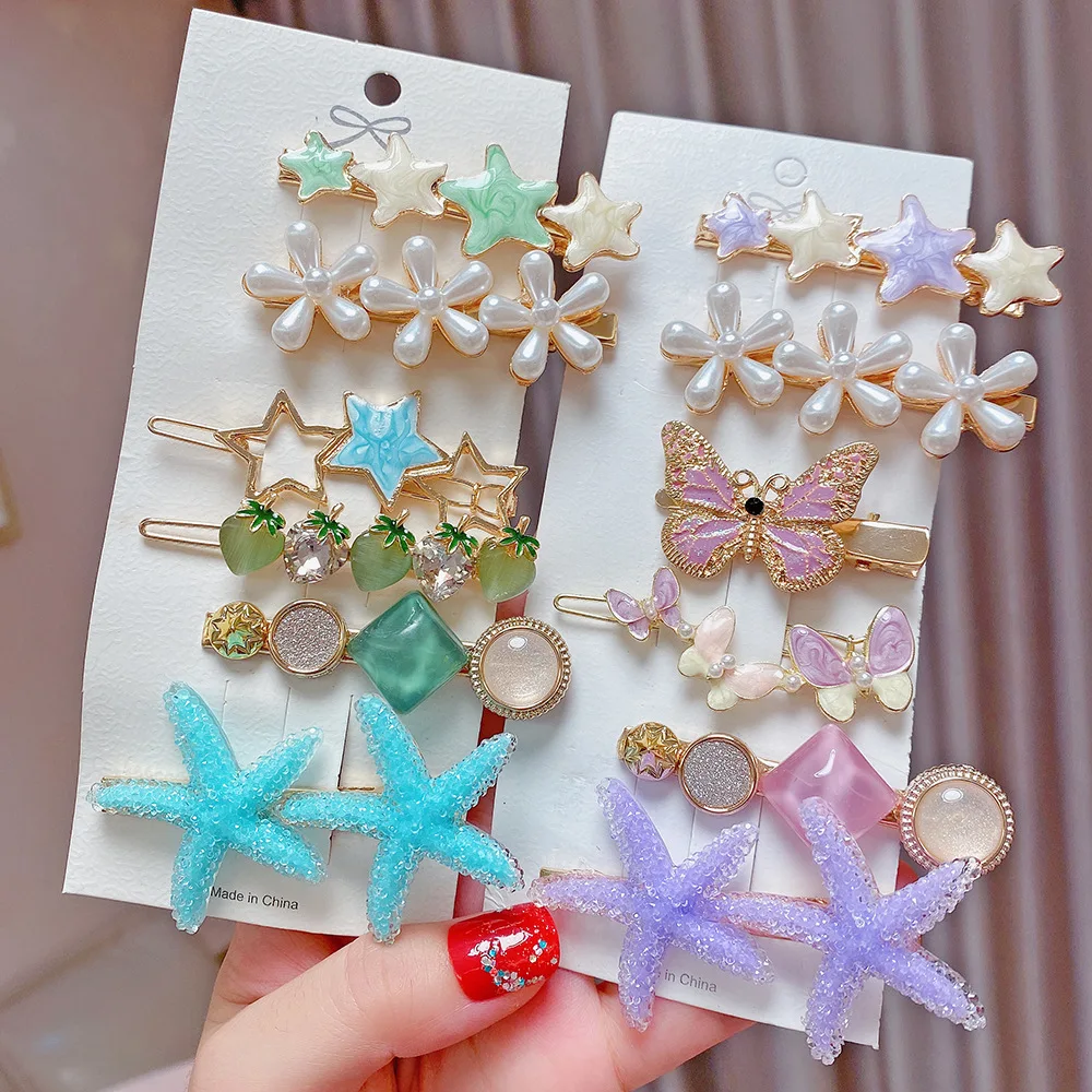 2-8pcs/Set Pearl Hair Clip Set Top Clip Hair Clip Rhinestone Hair Clip Geometric Hair Clips Sweet Hair Ornament Hair Accessories