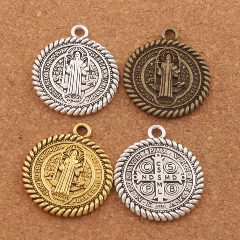 Saint St Benedict of Nursia Patron Against Evil Medal Charm Beads 25pcs Zinc Alloy  Bronze Pendants L1791 36x31mm