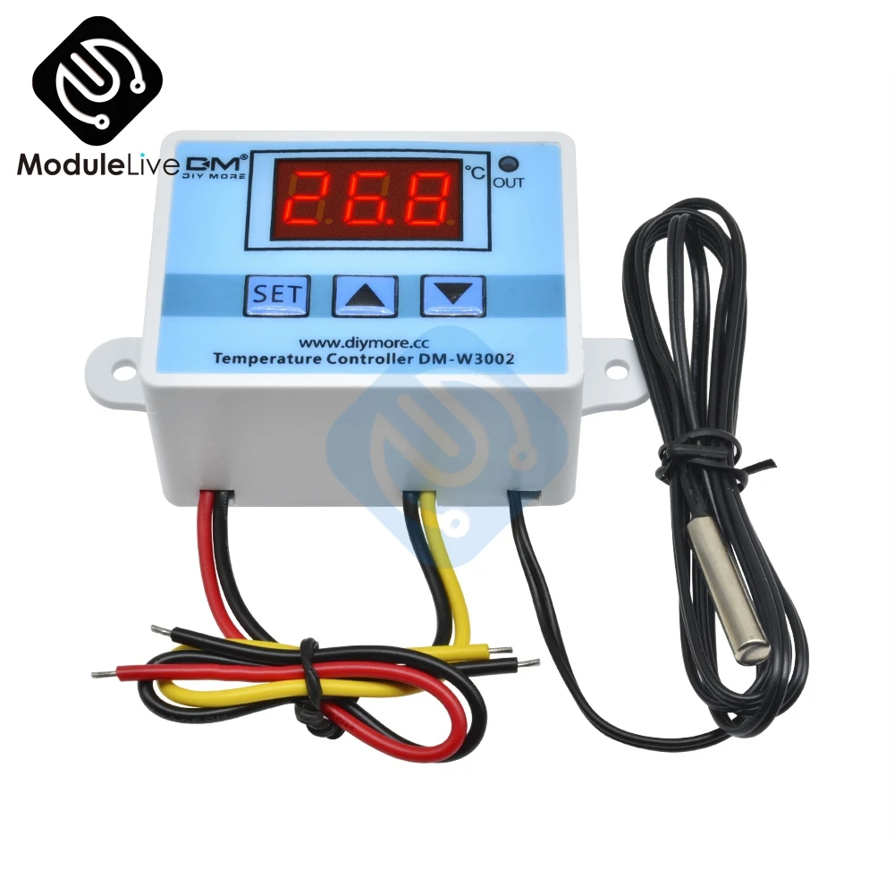 W3002 12V 24V 110V 220V LED Digital Temperature Controller Thermos Thermoregulator Sensor Meter Heating Cooling+1m 10k 3950 Wire