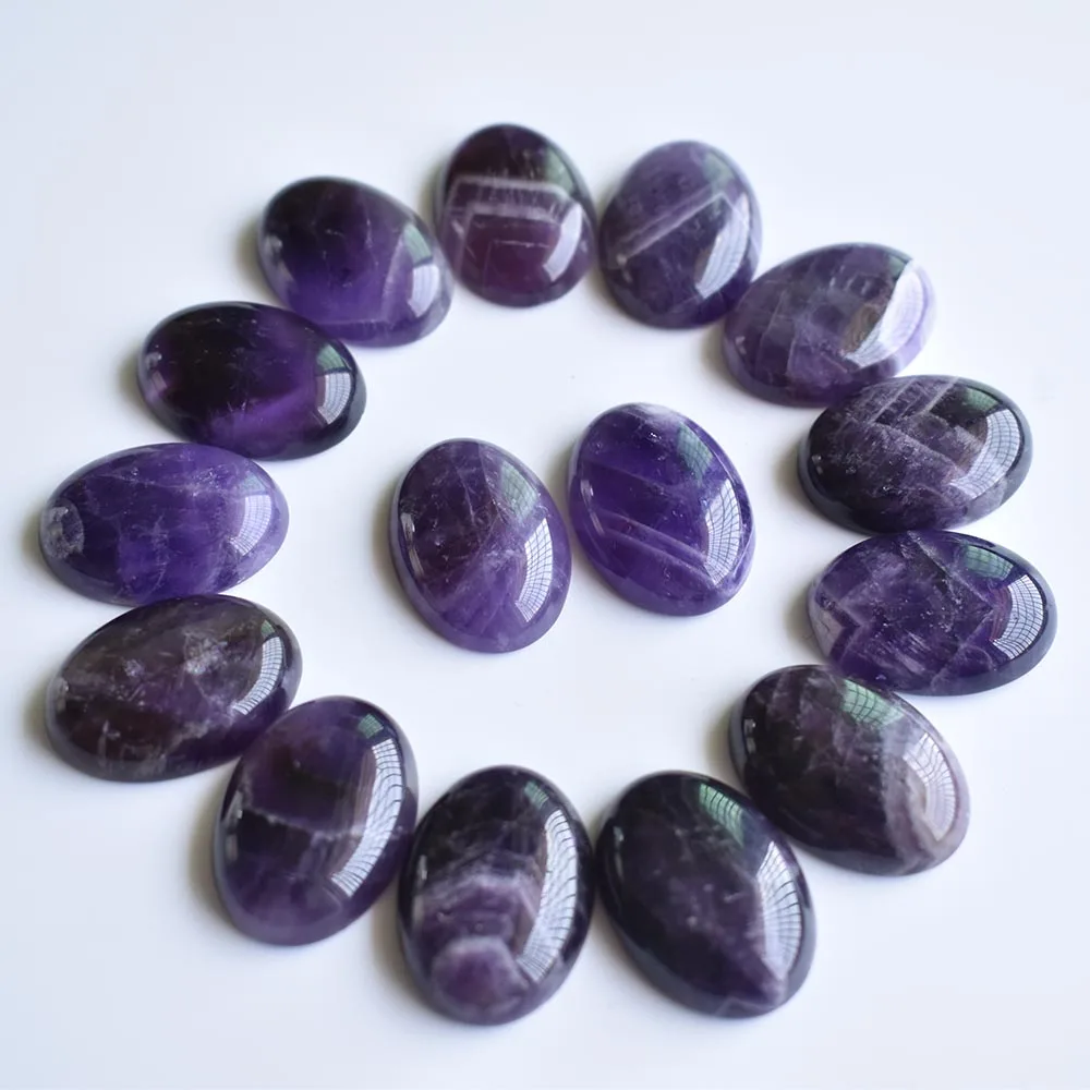 Großhandel 12 Stück/Set modische, hochwertige natürliche Amethyst-Steine, ovale Cabochon-Perlen in Tropfenform, 25x18mm, kostenloser Versand – Detail 3