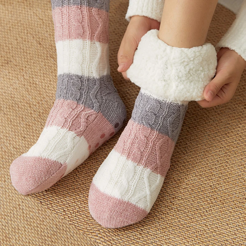 2021 HOT Coral Fleece Winter Mid Socks Warm Cold Resistance Plus Velvet Thick Socks Candy Color Cotton Floor Sleep Socks