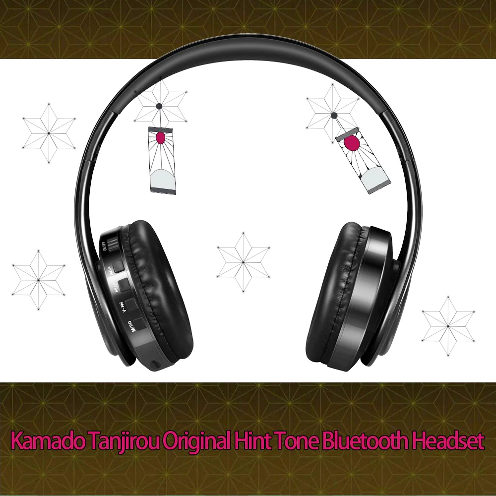 Nóng Anime Nhật Bản Tai Nghe Demon Slayer Kimetsu Kamado Tanjirou Tai Nghe Bluetooth V5.0 Cosplay 2D Gấp Stereo Tai Nghe Không Dây
