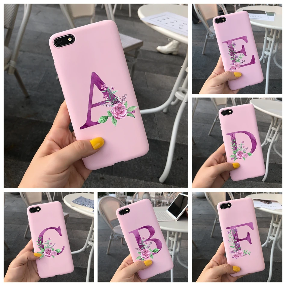 Alphabet Letter Flower Floral Printed Phone Case For iPhone 5 5s SE 6 6s 7 8 Plus Soft Silicone Pink TPU Back Cover Fundas Shell