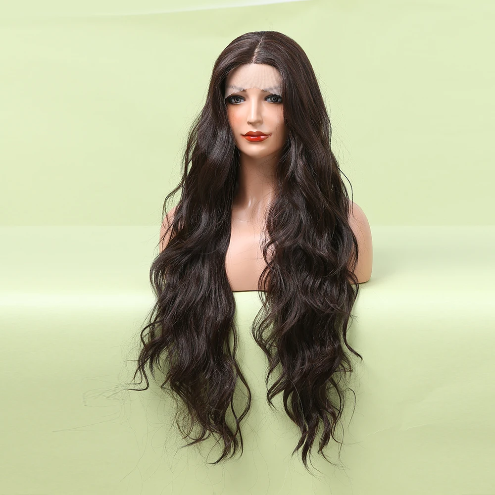 Perruque Lace Front Wig synthétique Body Wave longue noire, perruque t-part Lace transparente pour femmes noires, perruque Lace Front Wig haute