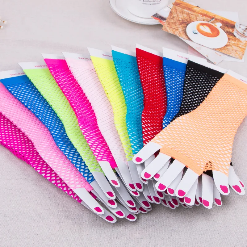 Fishing Net Gloves Thick Mesh Gloves Fun Punk Nightclub Sexy Neon Fishnet Fingerless Long Gloves Leg Arm Party Fancy For Women
