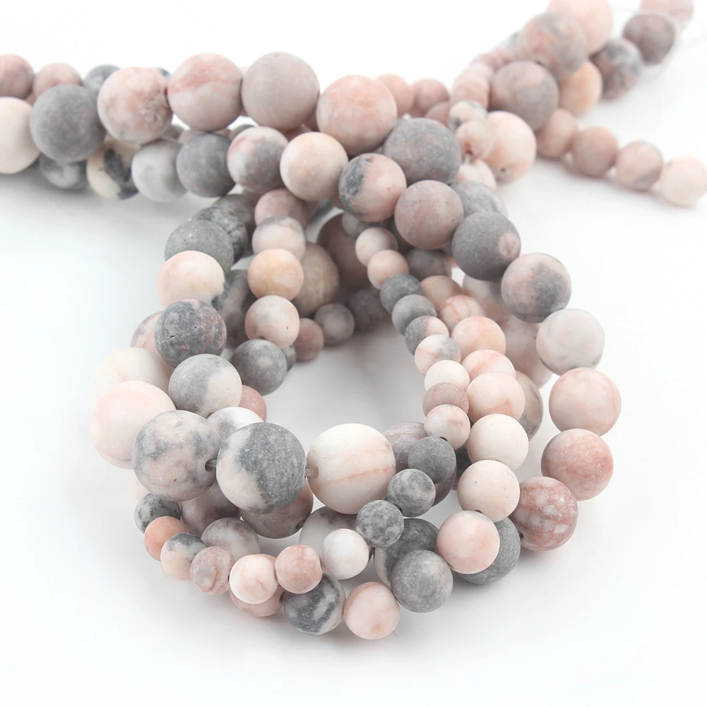 Natural Minerals Stone Matte Dull Polish Pink Zebra Jaspers Beads for Jewelry Making DIY Bracelet Necklace 4-12mm Spacer Beads