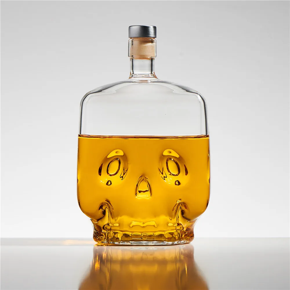 Newly Glass Wine Dispenser Creative Square Skull Decanter with Airtight Stopper Practical Party Supplies for Home Bar