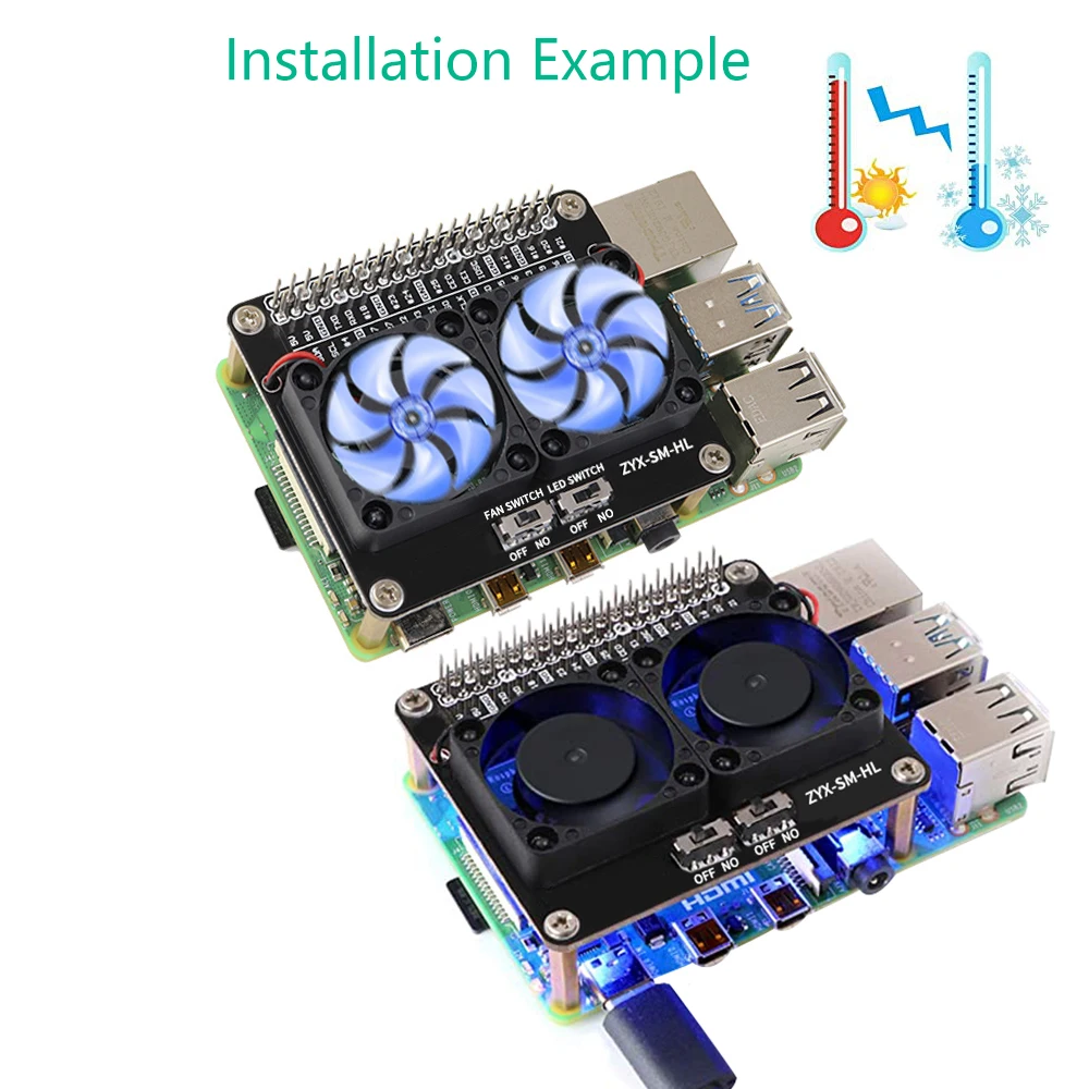 Raspberry Pi 4B-ventiladores de refrigeración duales y LED de decoloración automática, placa de expansión de GPIO Raspberry Pi para Raspberry Pi 4B / 3B +/