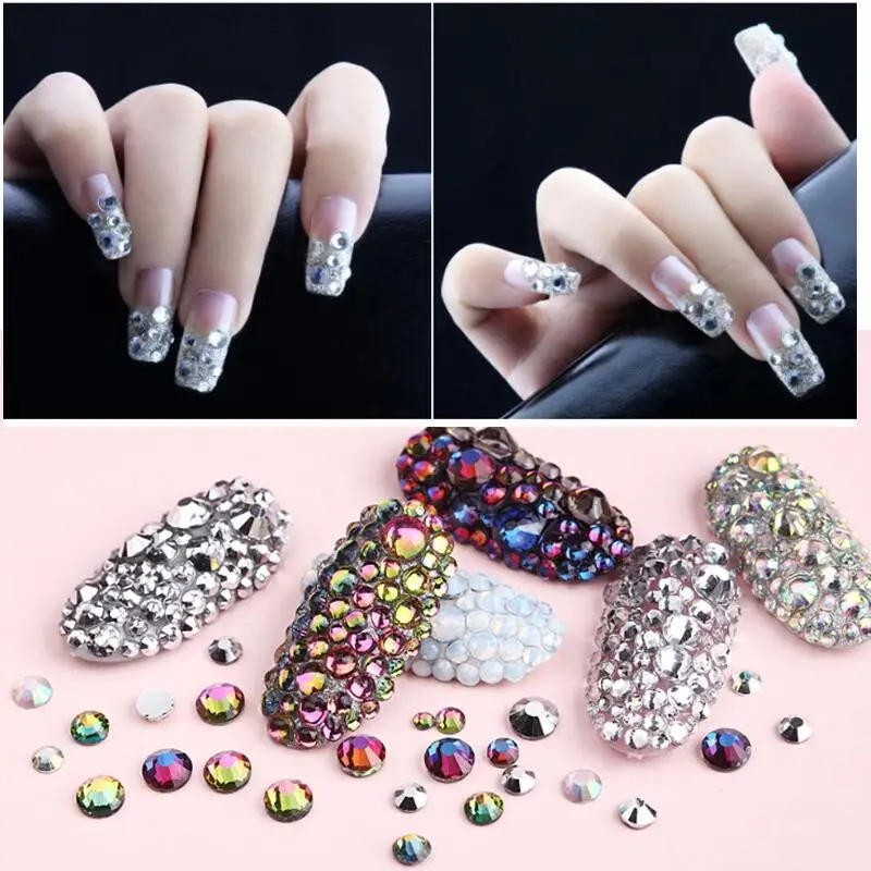 50 Colors SS3-SS10 Mix Sizes Crystal Glass Non Hotfix Rhinestones Glitter Strass Nail Art Rhinestone for Nail Art Decorations