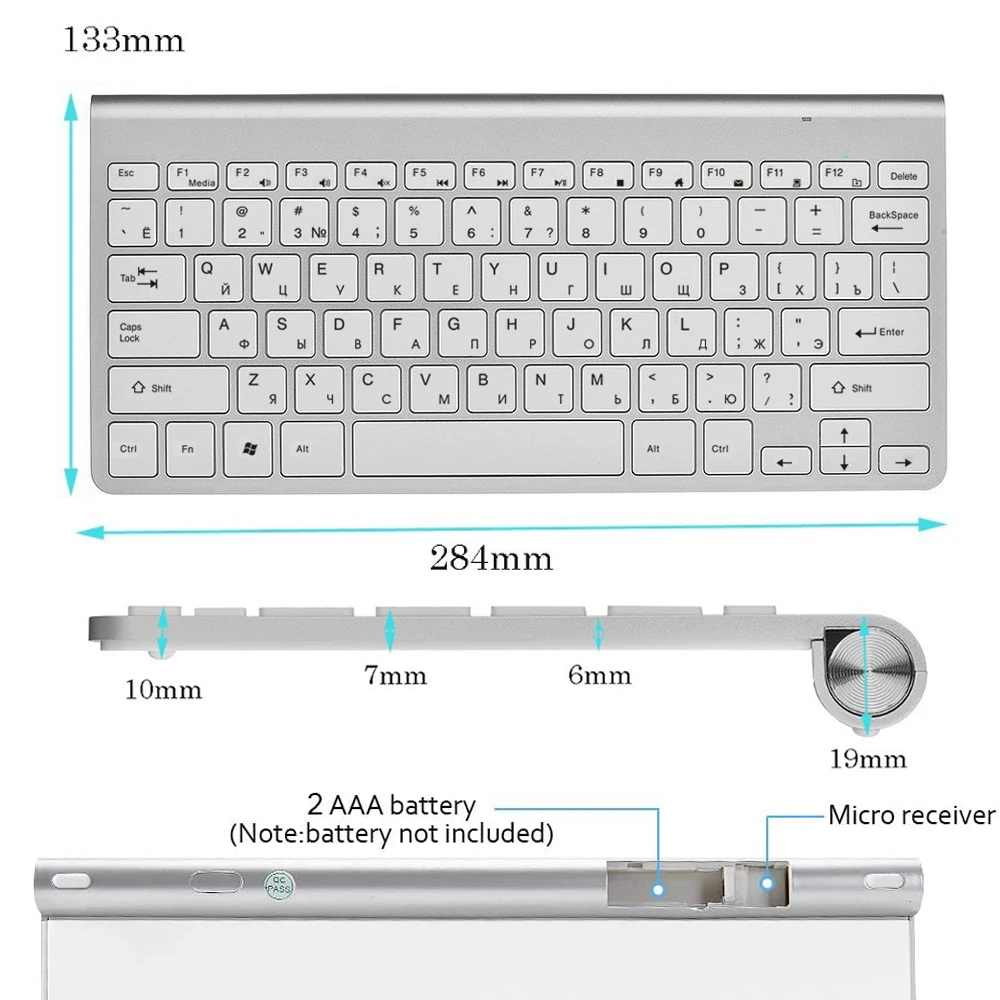 Russian English Character Wireless Ultra thin Keyboard 2.4GHz Portable Compact Keyboards Low Noise for Laptop Desktop Windows